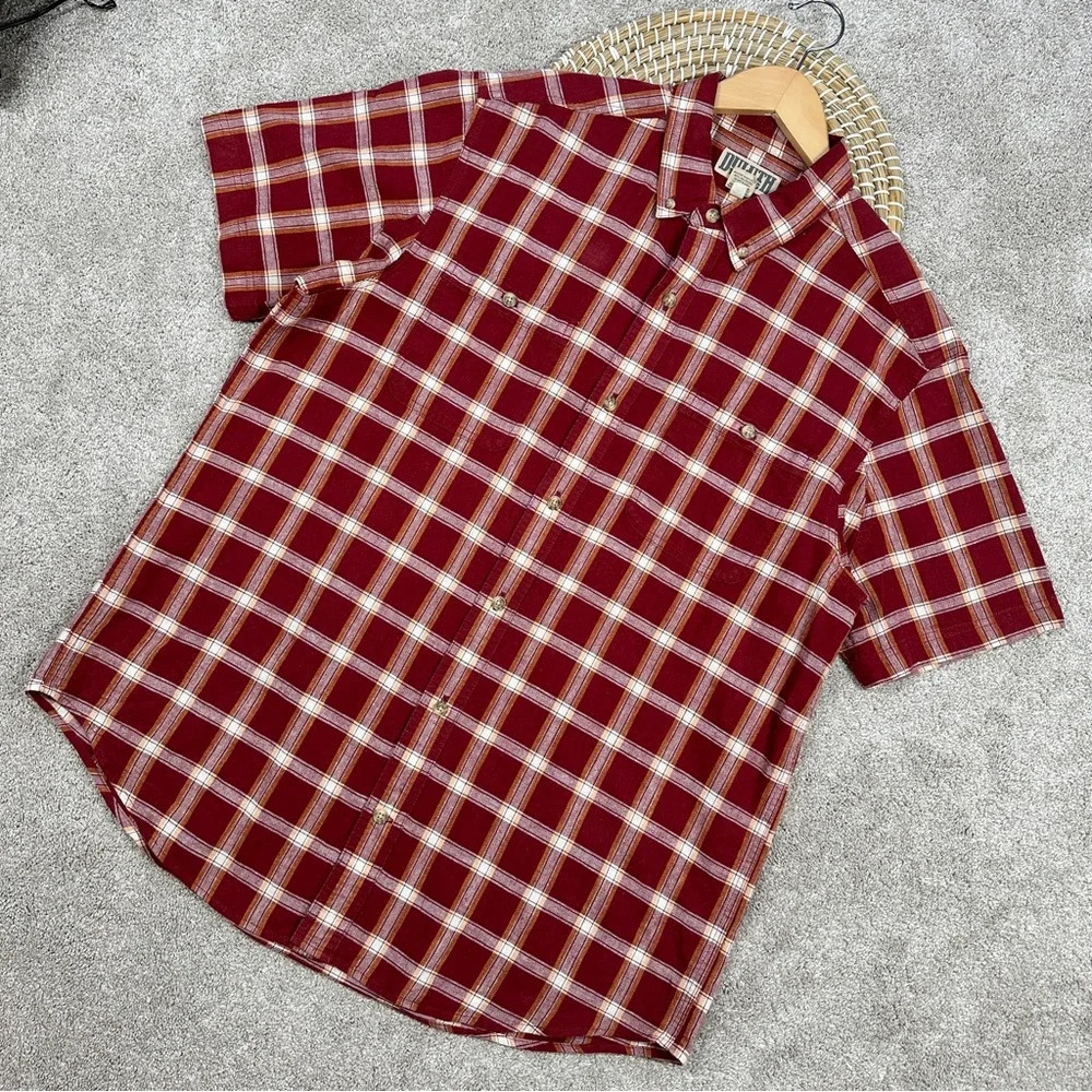 Duluth Trading Co Men’s Short Sleeve Button Up Shirt Plaid Hemp Organic Cotton L